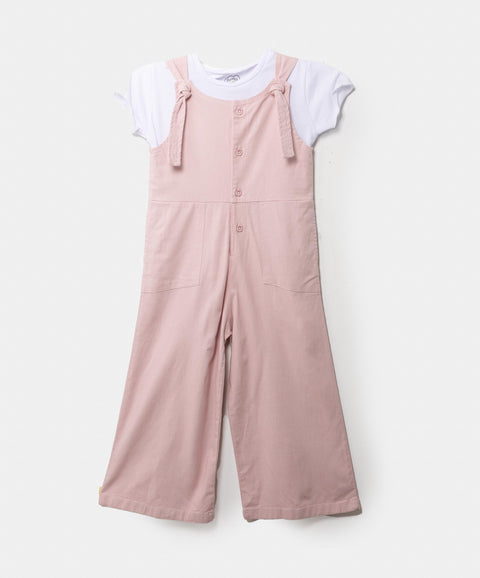 Conjunto Overol Y Camiseta Para Bebé Niña En Lino Color Rosado