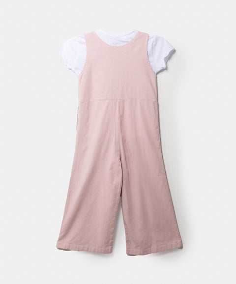 Conjunto Overol Y Camiseta Para Bebé Niña En Lino Color Rosado