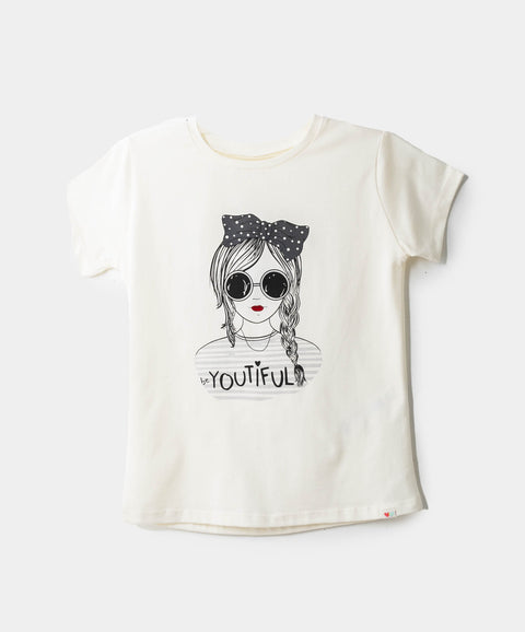 Camiseta Manga Corta Para Niña En Licra Color Marfil