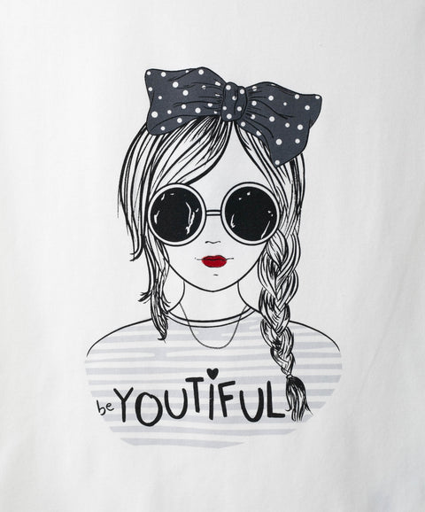 Camiseta Manga Corta Para Niña En Licra Color Marfil