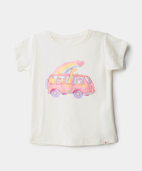 Camiseta Manga Corta Para Bebe Niña En Licra Color Marfil