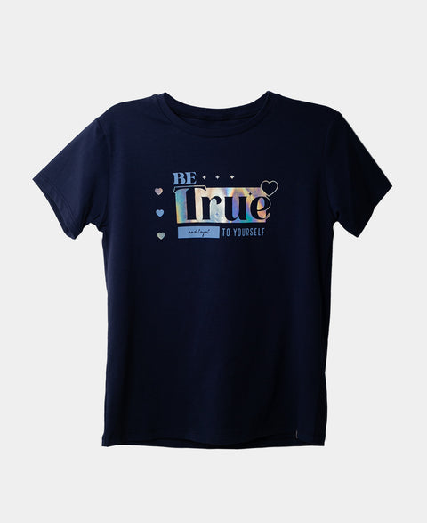 Camiseta Manga Corta Para Niña En Licra Color Azul Oscuro