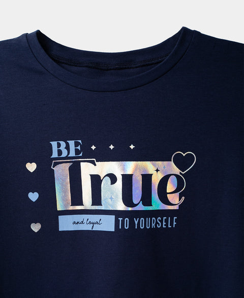 Camiseta Manga Corta Para Niña En Licra Color Azul Oscuro
