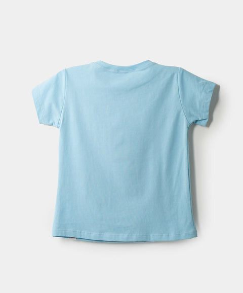 Camiseta Manga Corta Para Bebe Niña En Licra Color Azul Claro