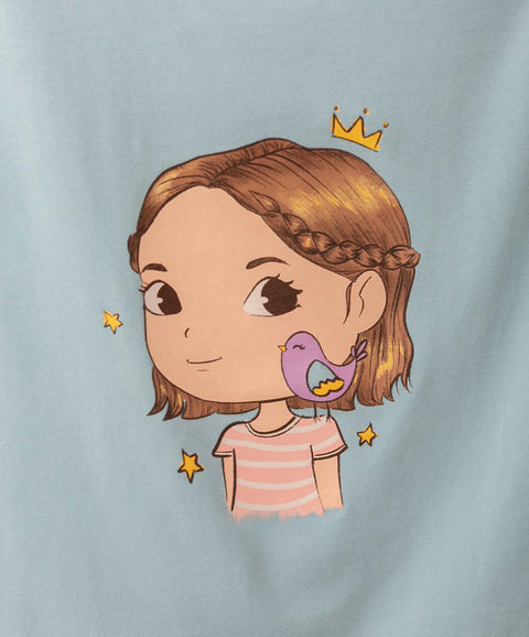 Camiseta Manga Corta Para Bebe Niña En Licra Color Azul Claro