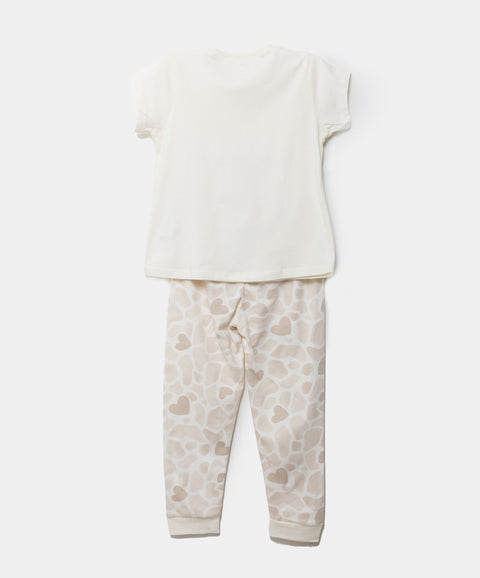Pijama Manga Corta Para Bebé Niña En Licra Color Marfil