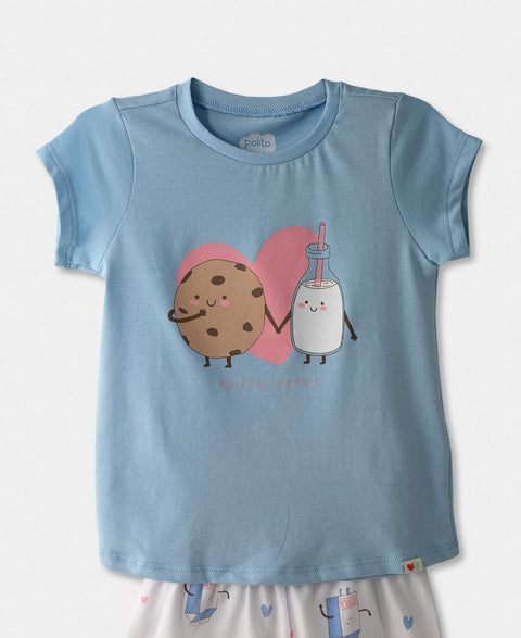 Pijama Manga Corta Para Bebé Niña En Licra Color Azul