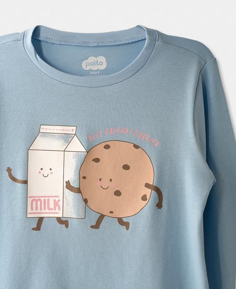Pijama Manga Larga Para Niña En Licra Color Azul