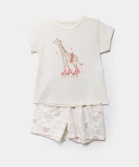 Pijama Manga Corta Para Niña En Licra Color Marfil