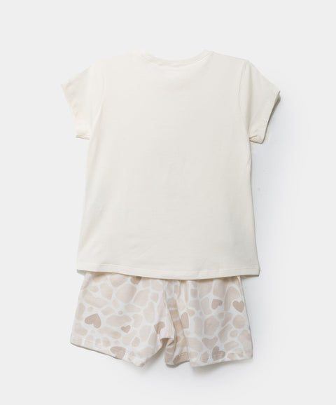 Pijama Manga Corta Para Niña En Licra Color Marfil