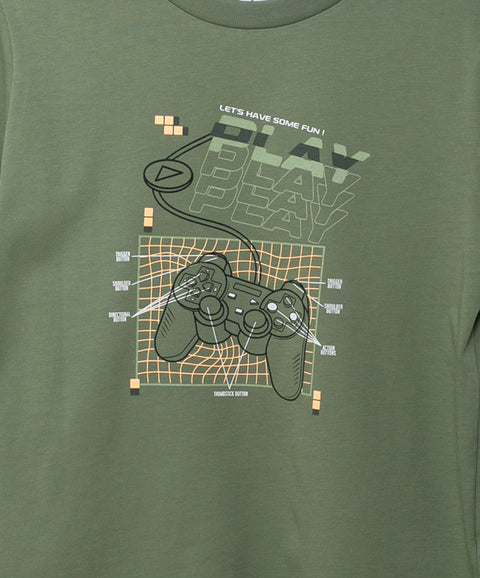 Camiseta Manga Corta Para Niño En Tela Suave Color Verde Olivo
