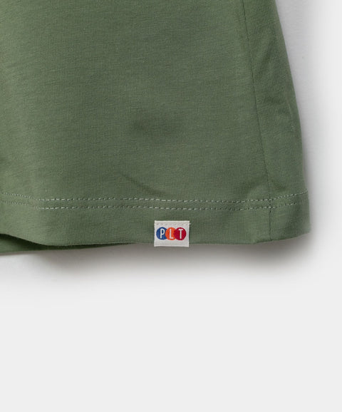 Camiseta Manga Corta Para Niño En Tela Suave Color Verde Olivo