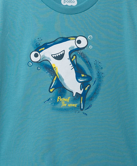 Camiseta Para Bebe Niño Con Estampado De Tiburón En Tela Suave Color Azul