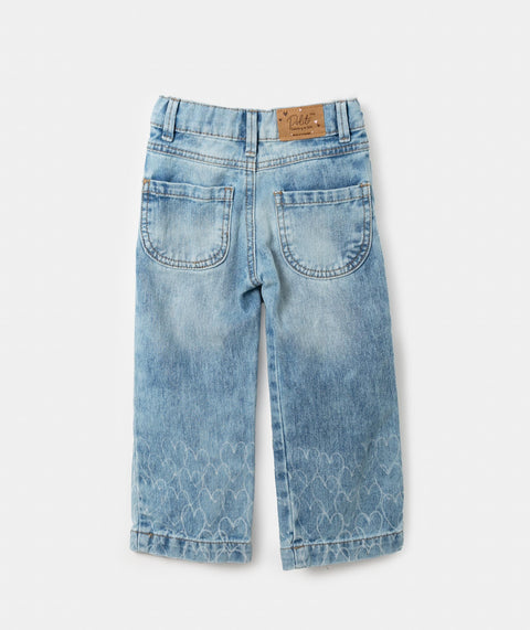 Jean Wide Leg Para Bebe Niña En Denim Color Índigo Palma