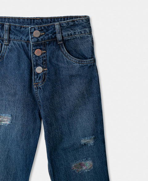 Jean Wide Leg Para Niña En Denim Color Índigo