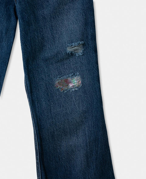 Jean Wide Leg Para Niña En Denim Color Índigo