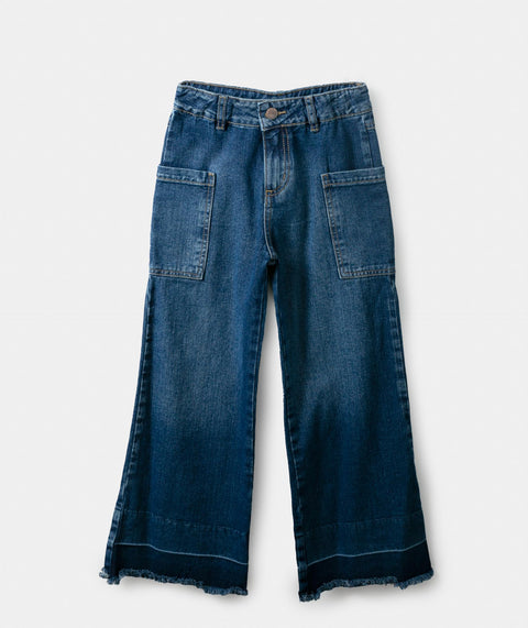 Jean Wide Leg Para Niña En Denim Color Índigo Palma