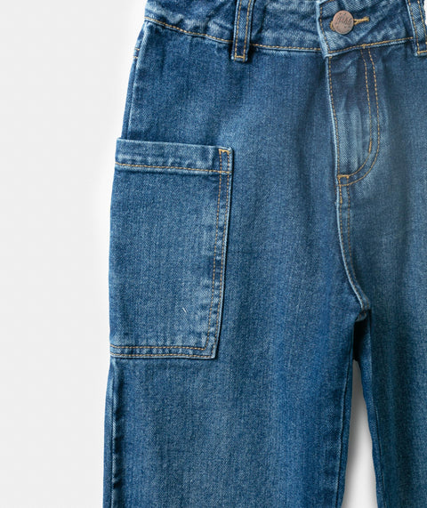 Jean Wide Leg Para Niña En Denim Color Índigo Palma