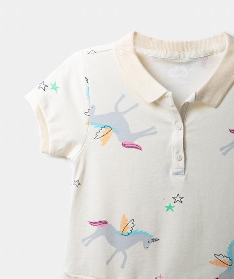 Vestido Tipo Polo Para Bebé Niña En Algodón Color Marfil