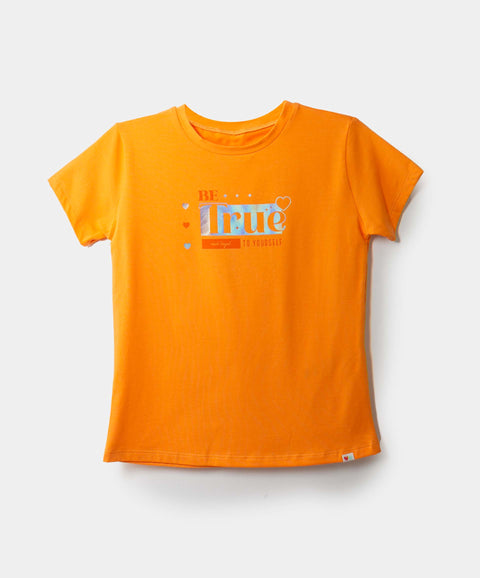 Camiseta Manga Corta Para Niña En Licra Color Naranja
