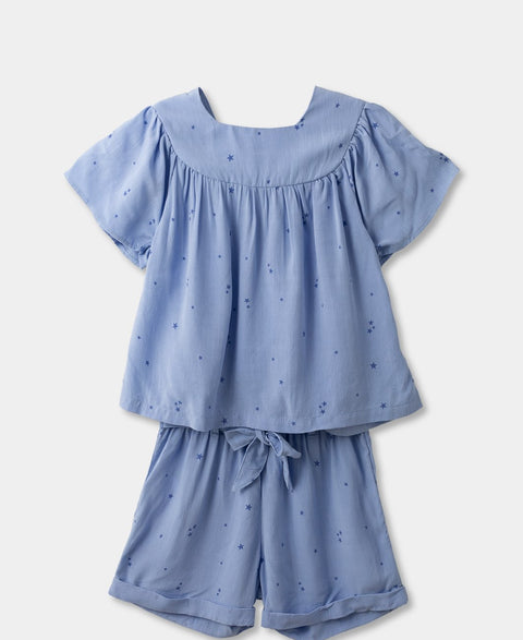 Conjunto Short Y Blusa Para Bebé Niña En Lino Color Hortensia