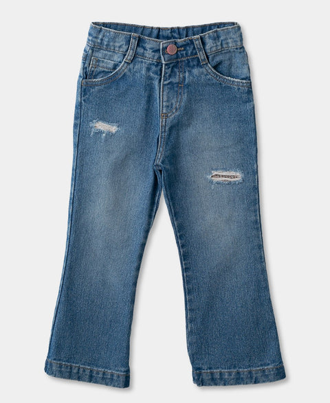 Jean Para Bebé Niña En Denim Color Índigo Con Rotos y Lentejuela Interna