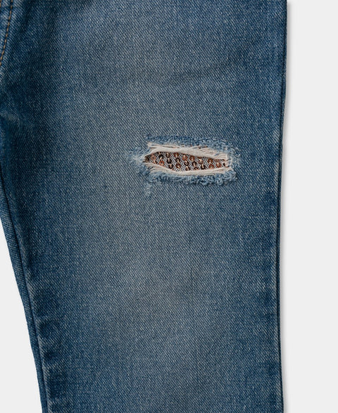 Jean Para Bebé Niña En Denim Color Índigo Con Rotos y Lentejuela Interna
