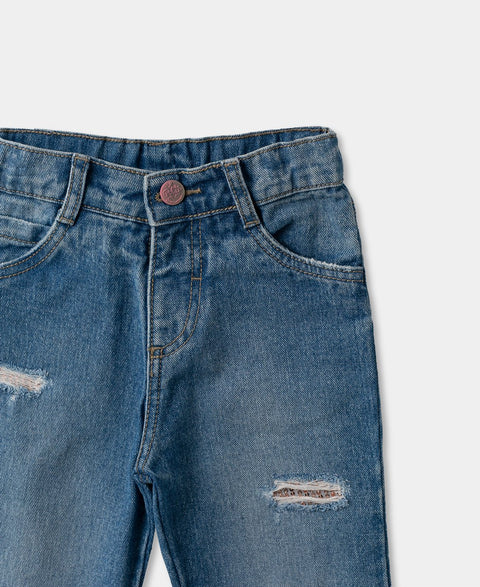 Jean Para Bebé Niña En Denim Color Índigo Con Rotos y Lentejuela Interna