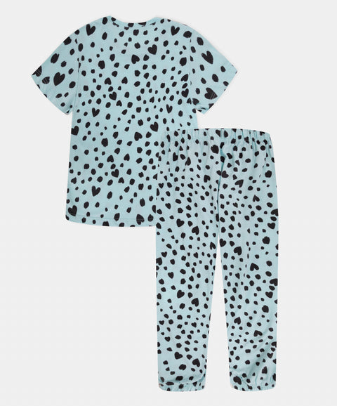 Pijama Estampada Manga Corta Y Pantalón Para Niña Color Aqua