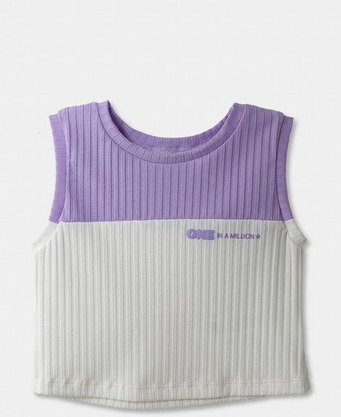Camiseta Manga Sisa Para Niña En Rib Color Blanco Y Lila