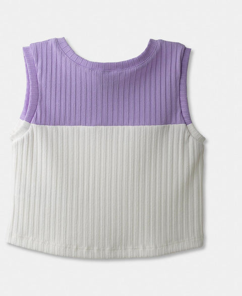 Camiseta Manga Sisa Para Niña En Rib Color Blanco Y Lila