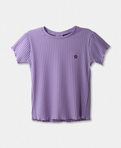 Camiseta Manga Corta Para Bebe Niña En Rib Color Lila