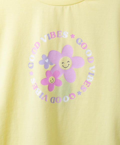 Camiseta Manga Corta Para Bebe Niña En Licra Color Amarillo