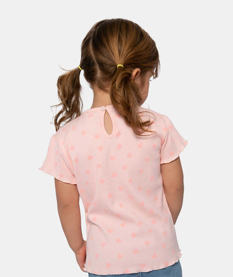 Camiseta Estampada Manga Corta Para Bebe Niña En Rib Color Rosado