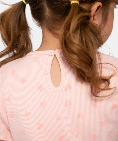 Camiseta Estampada Manga Corta Para Bebe Niña En Rib Color Rosado
