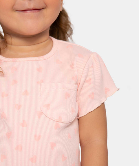 Camiseta Estampada Manga Corta Para Bebe Niña En Rib Color Rosado
