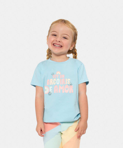 Camiseta Manga Corta Para Bebe Niña En Licra Color Azul Claro