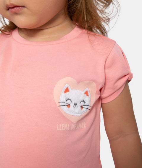 Camiseta Manga Corta Para Bebe Niña En Licra Color Salmón