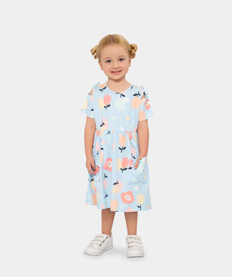 Vestido Estampado Para Niña En Algodón Color Azul Claro