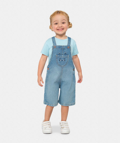Overol Corto Para Bebé Niña En Denim Color Índigo