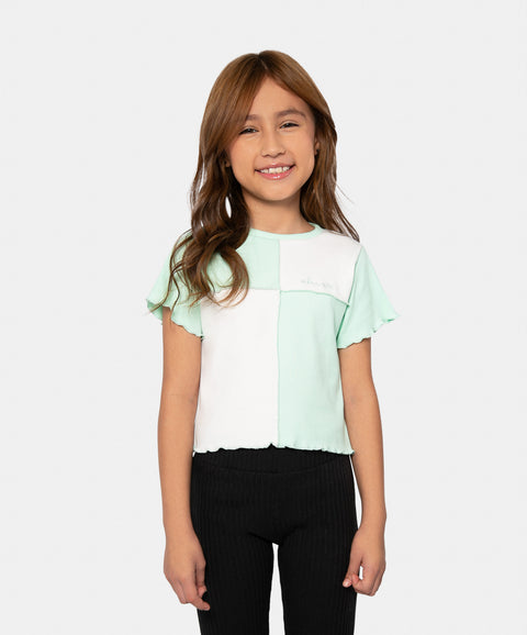 Camiseta Manga Corta Para Niña En Rib Color Verde Agua