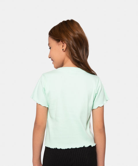 Camiseta Manga Corta Para Niña En Rib Color Verde Agua