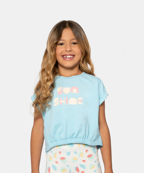 Camiseta Manga Corta Para Niña En Licra Color Azul