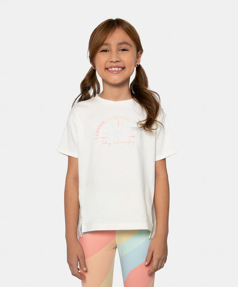 Camiseta Manga Corta Para Niña En Licra Color Marfil