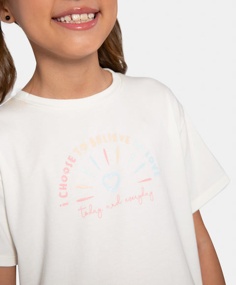 Camiseta Manga Corta Para Niña En Licra Color Marfil