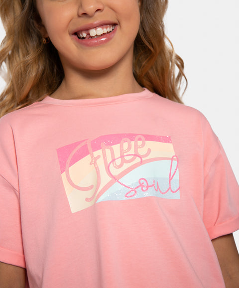 Camiseta Manga Corta Para Niña En Licra Color Salmon