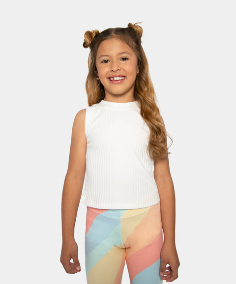 Camiseta Manga Sisa Para Niña En Rib Color Blanco