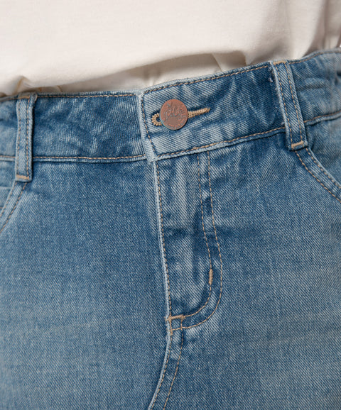 Falda Corta Para Niña En Denim Color Índigo