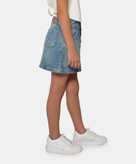 Falda Corta Para Niña En Denim Color Índigo
