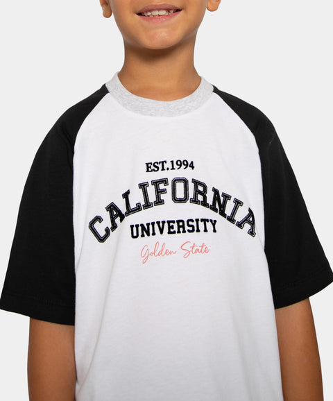 Camiseta Manga Ranglan Para Niño En Tela Suave Color Blanco
